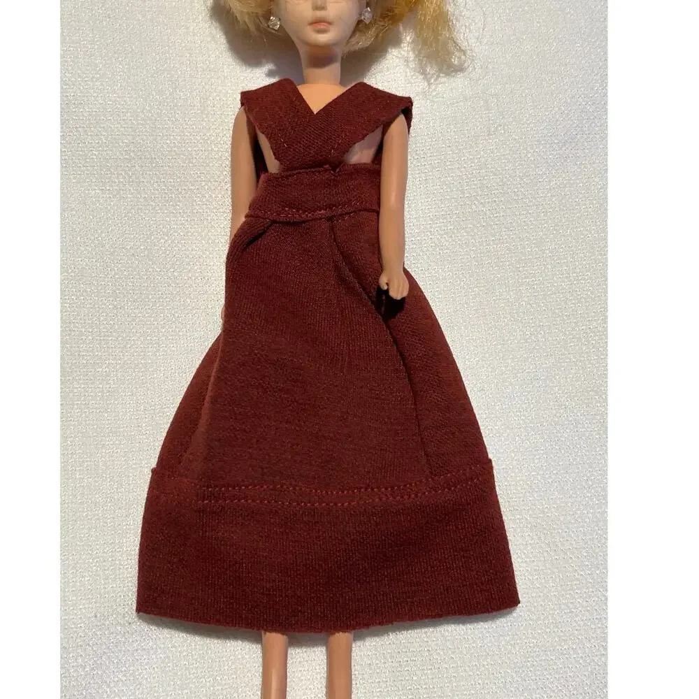 Vtg Doll Dress Burgundy Fits Tressy 12’ Fashion Doll Homemade Doll not included
